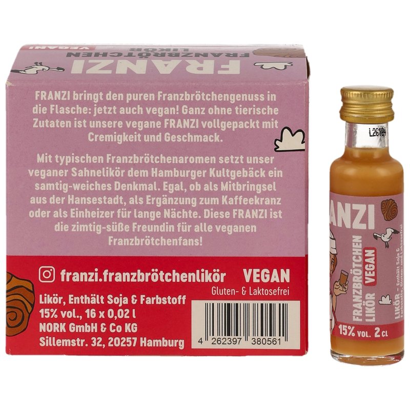 Franzi Franzbrötchenlikör Miniaturbox - Vegan - VPE: 16x0,02